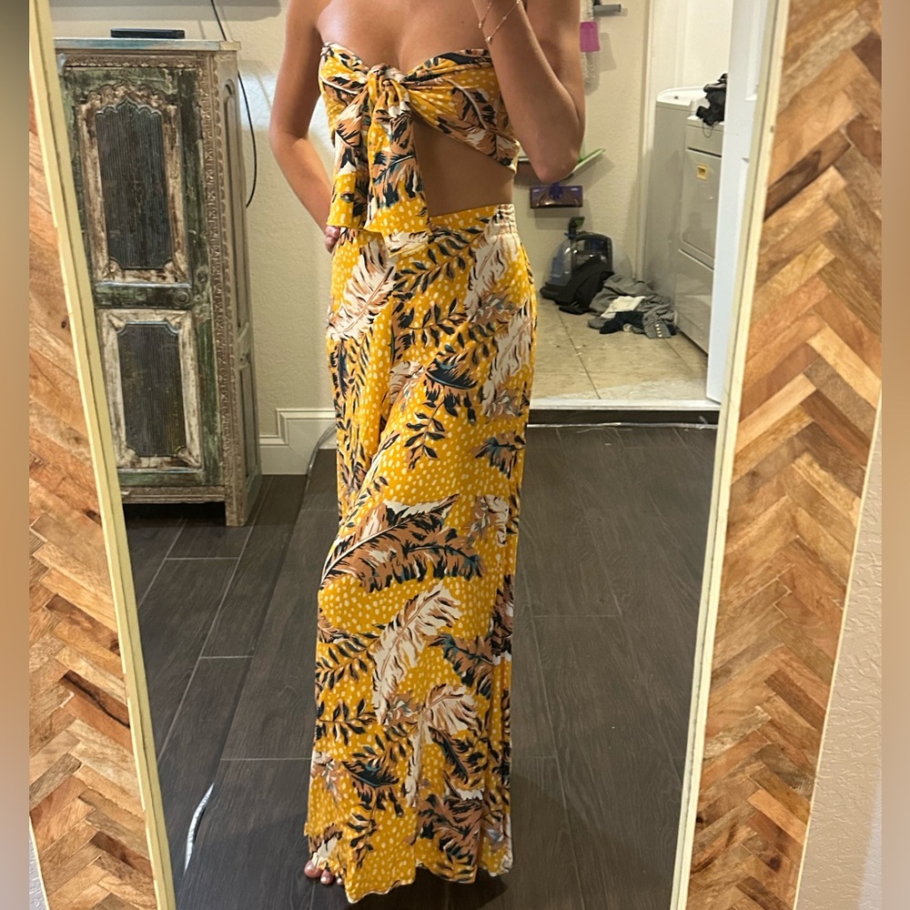XS Salty Label Yellow Tropical Print Pants Set